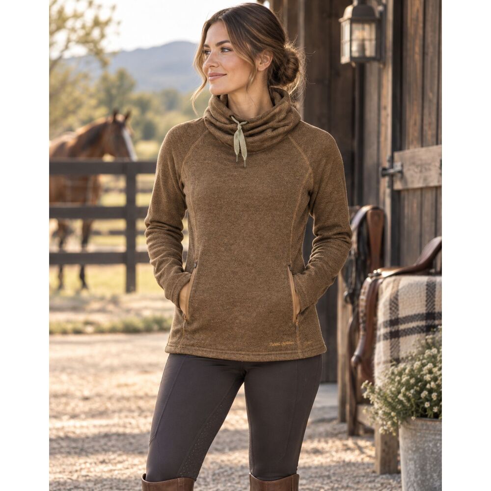 Noble Outfitters Women’s S Brown Cowl Neck Pullover Sweater Zip Pockets Gorpcore